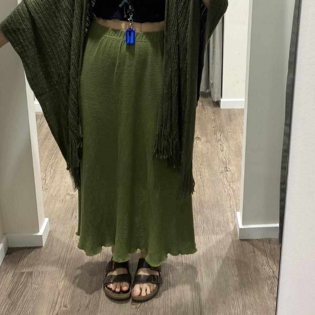 tree of life green knitted maxi skirt made in... Depop