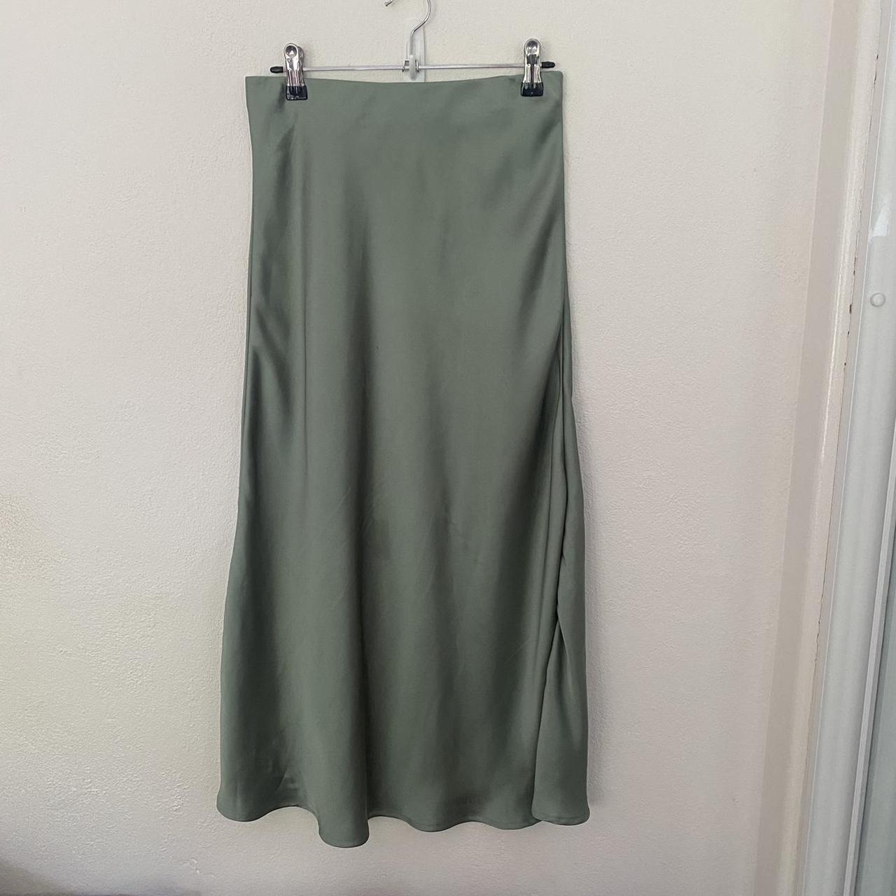 sage green satin midi skirt - cotton on - size S... - Depop
