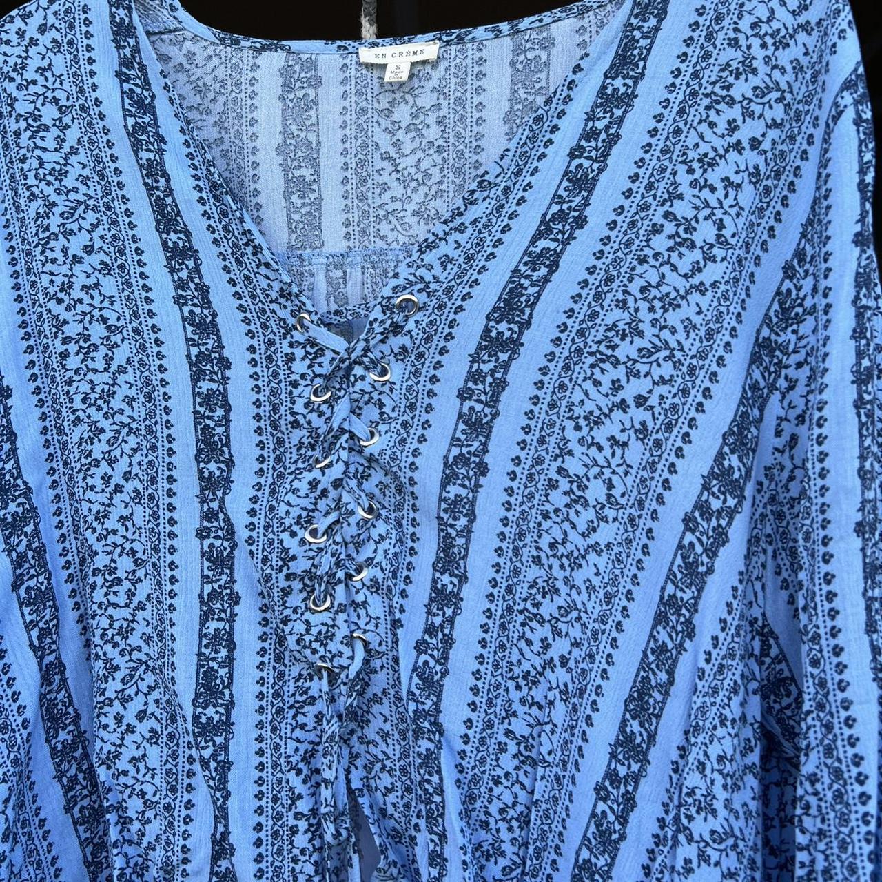 Blue and black floral boho blouse!! En Creme size... - Depop Blue and black floral boho blouse!! En Creme size... - Depop