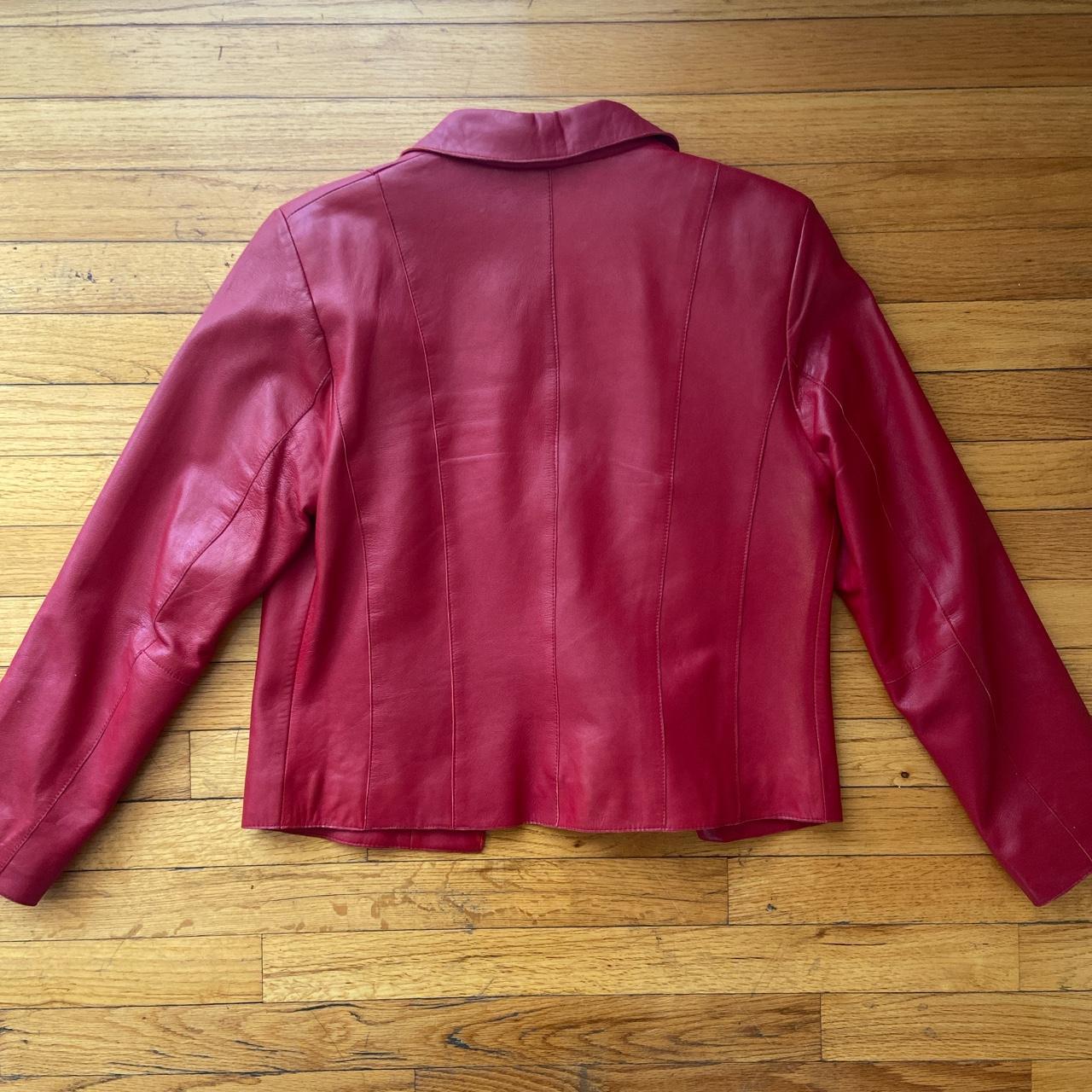 Vintage Red Genuine Leather Jacket Has Snap Buttons Depop