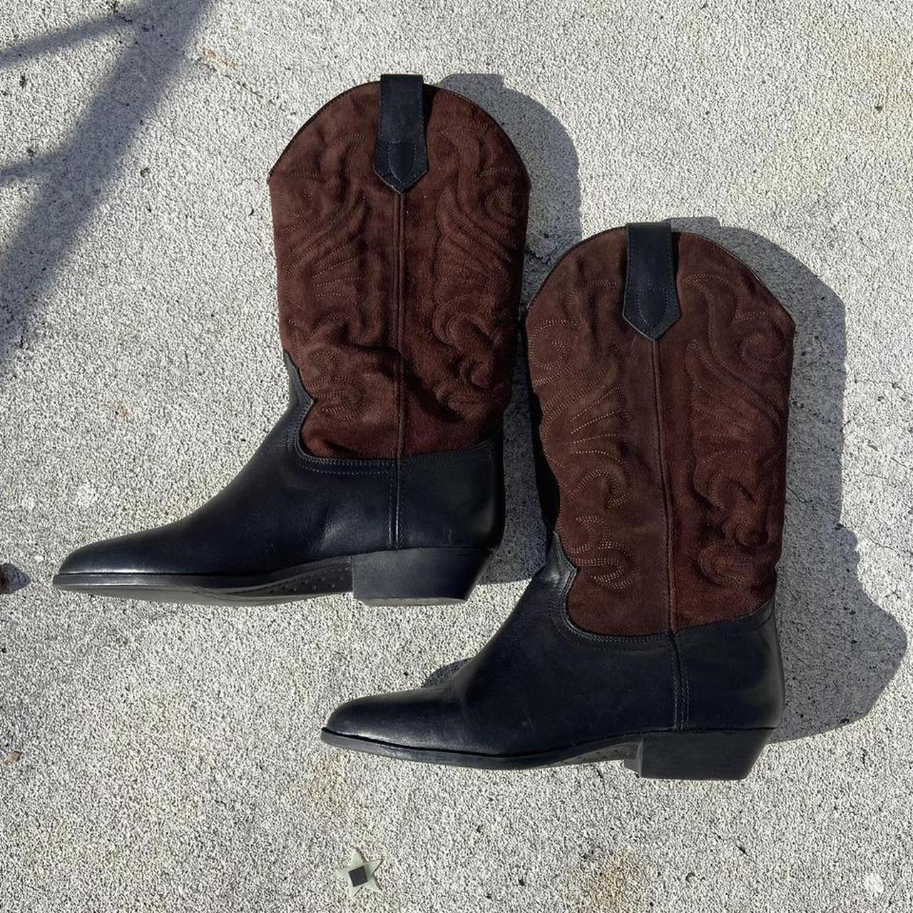 Black and brown leather mid calf tiny heel cowboy Depop