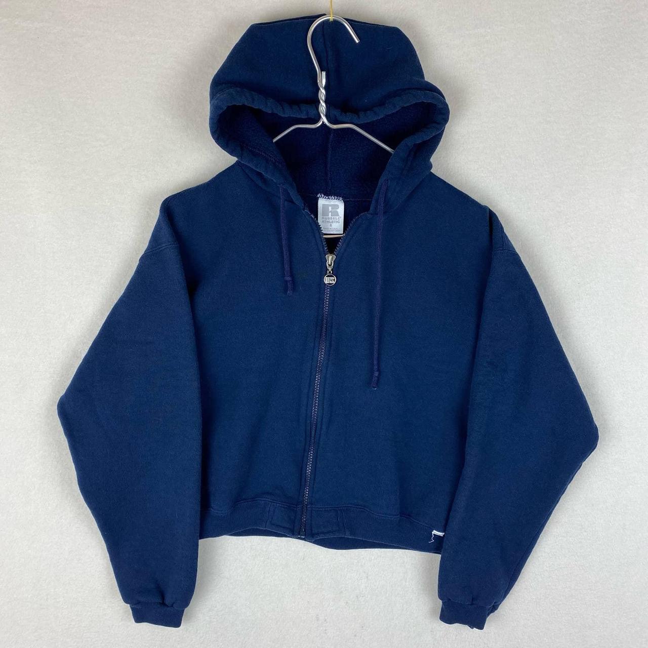 Vintage Russell Athletic Zip Up Hoodie Navy Blue... - Depop