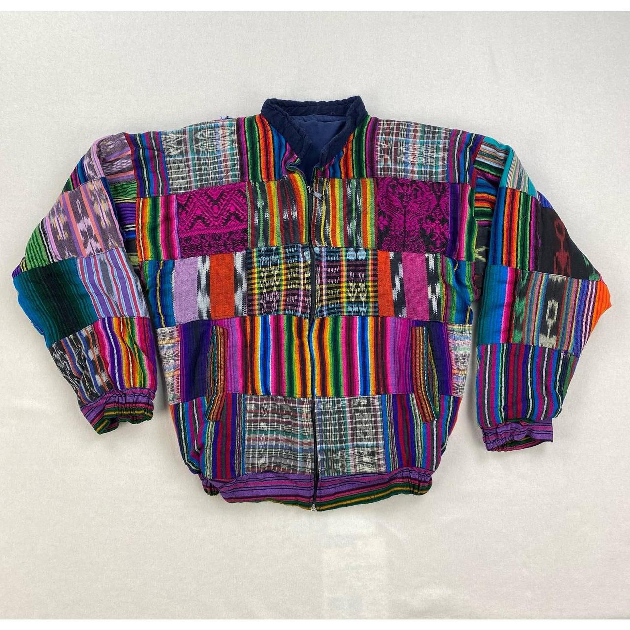 Vintage Guatemalan Quilt Patchwork Jacket Rainbow... - Depop