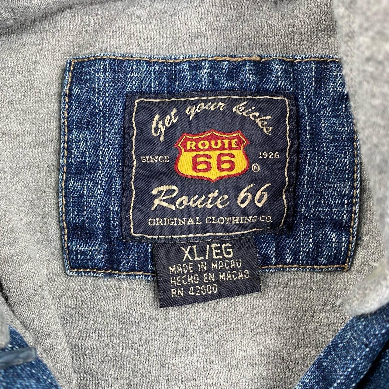 Vintage Route 66 Denim Jacket Hoodie Medium Wash... - Depop