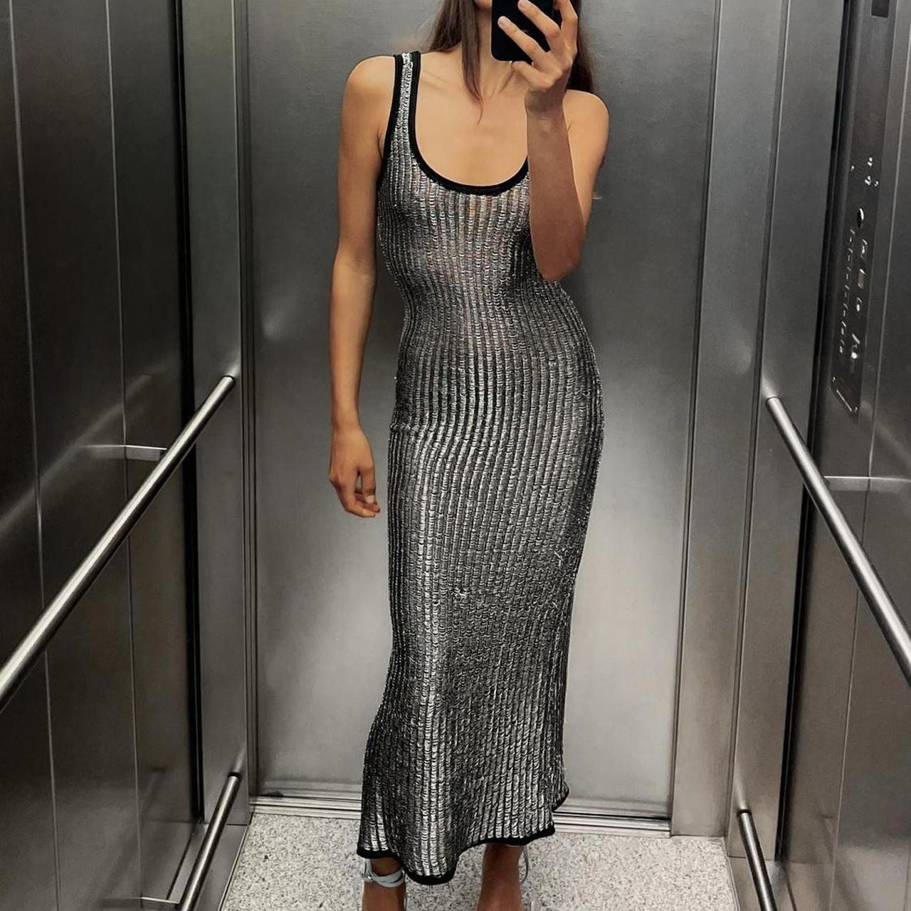 ZARA BLOGGER FAVORITE DRESS WITH METALLIC THREAD SILVER fashion