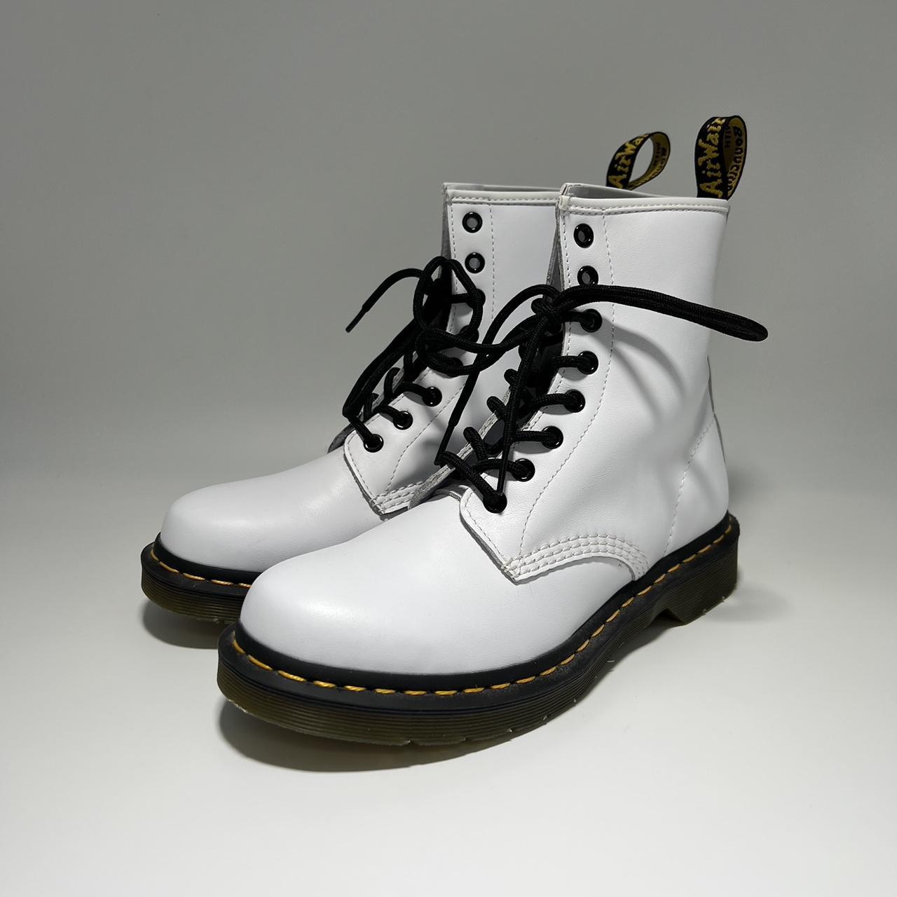 Dr. Martens Women's White and Black Boots | Depop