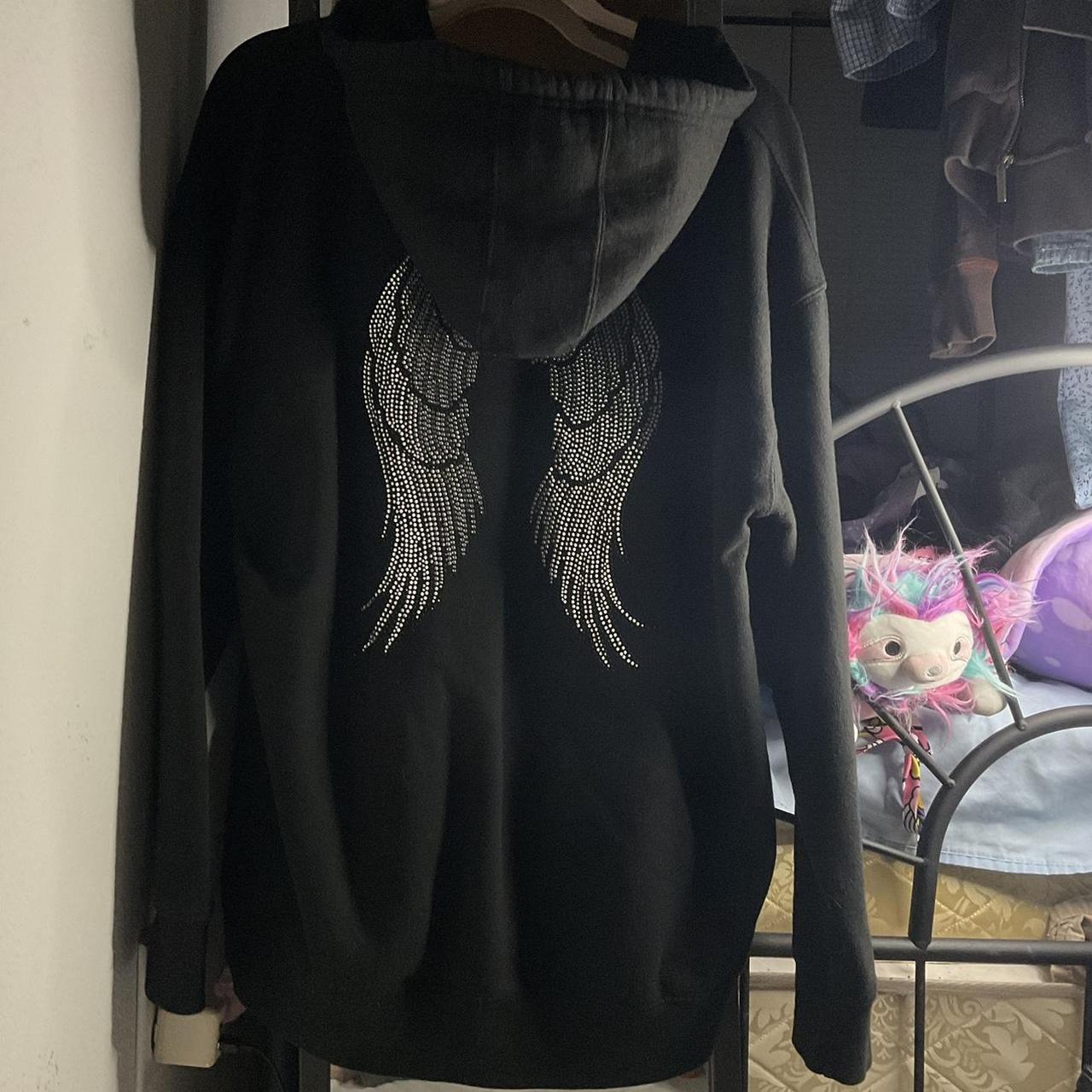 angel wing rhinestone hoodie - x-large zip up... - Depop