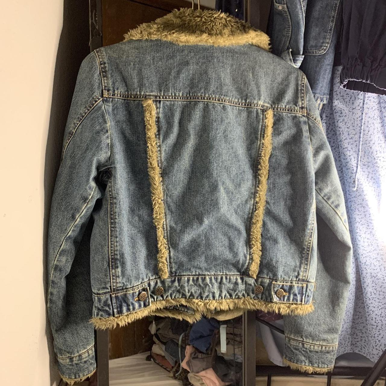 fuzzy denim jacket / coffee shop - **not applicable... - Depop