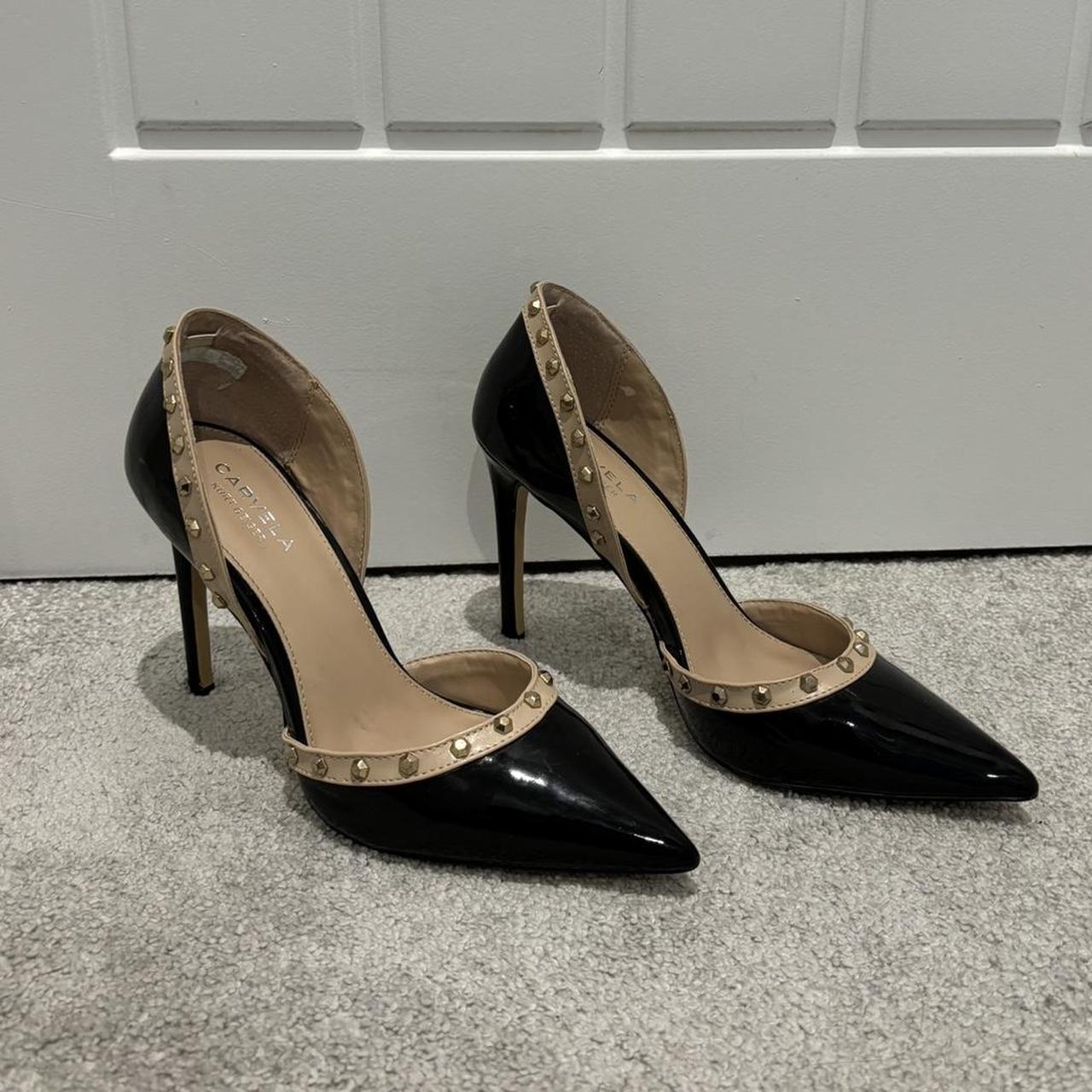 Carvela pointed black heels with gold studs Heel. Depop