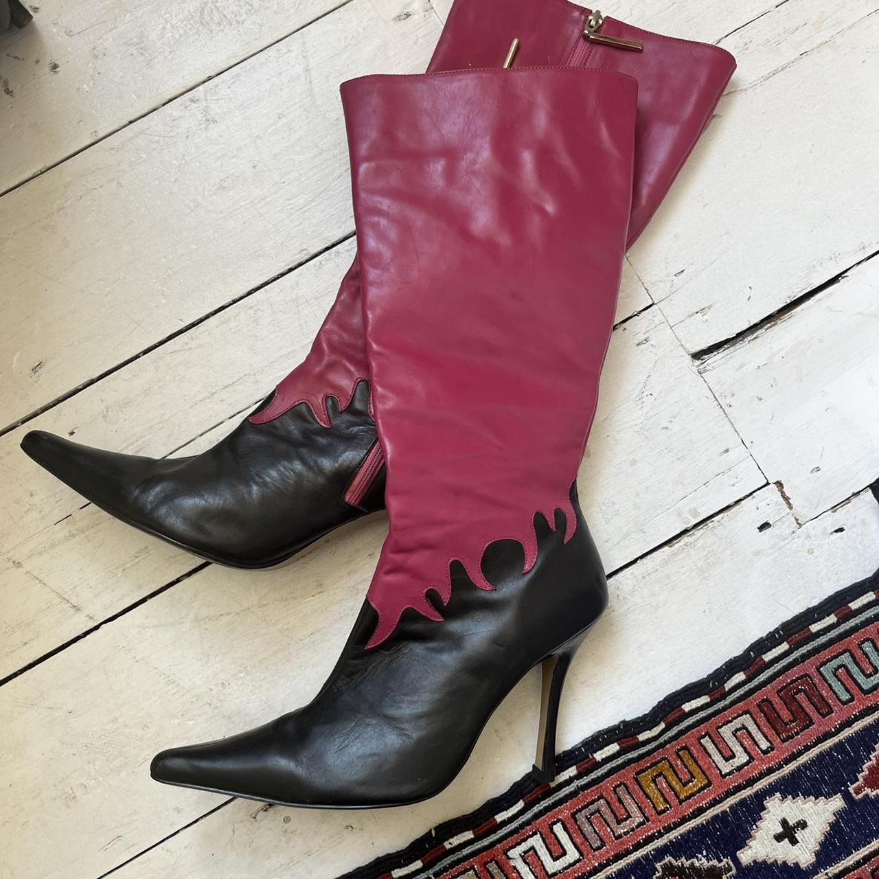 Hot Pink/Black Flame Stiletto Boots Size 6... Depop