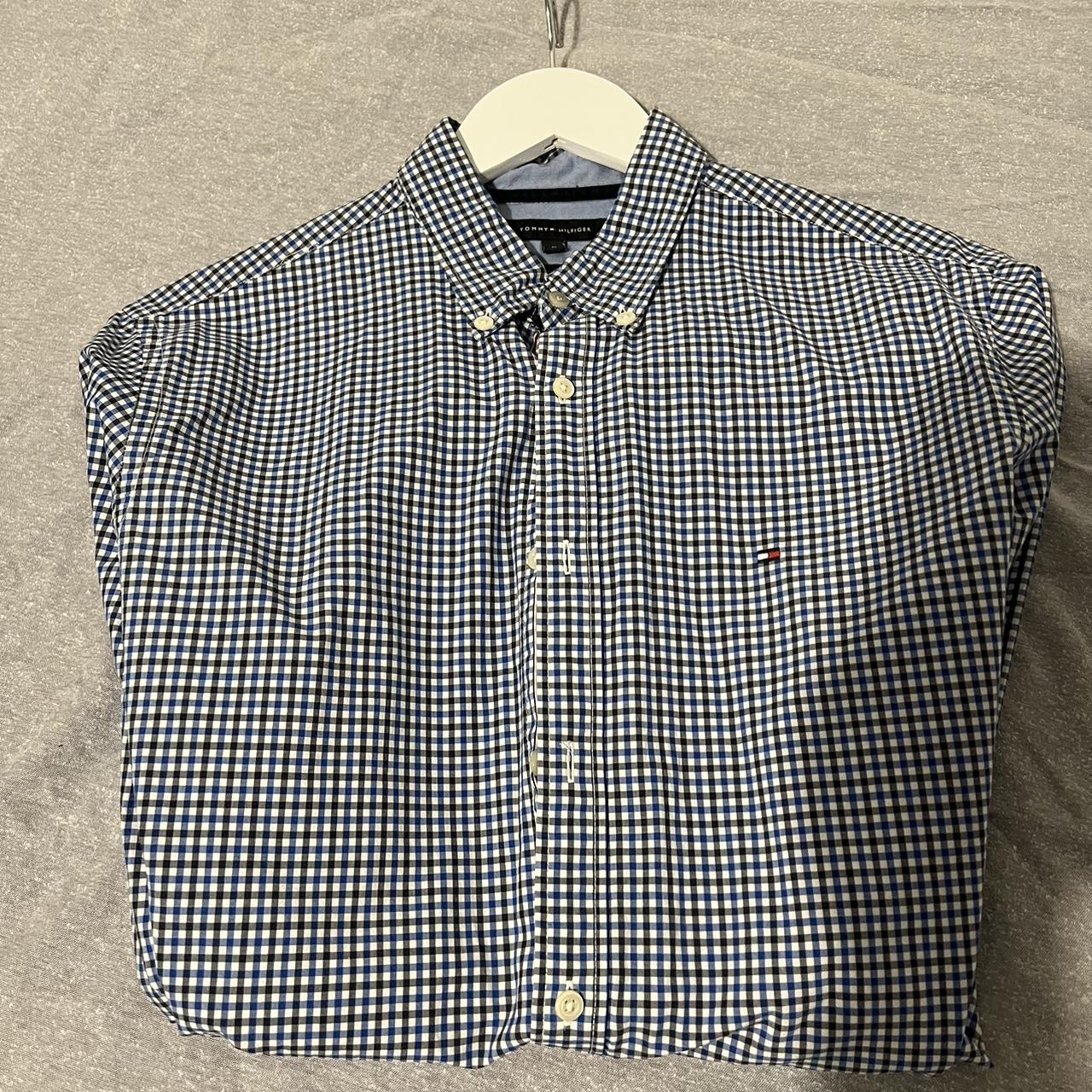 Tommy Hilfiger Navy & White Chequered Shirt -... - Depop