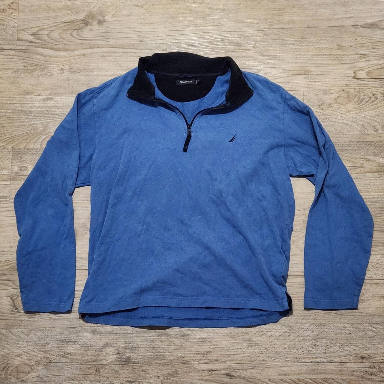 NAUTICA QTR ZIP FLEECE PULLOVER - BLUE SIZE... - Depop