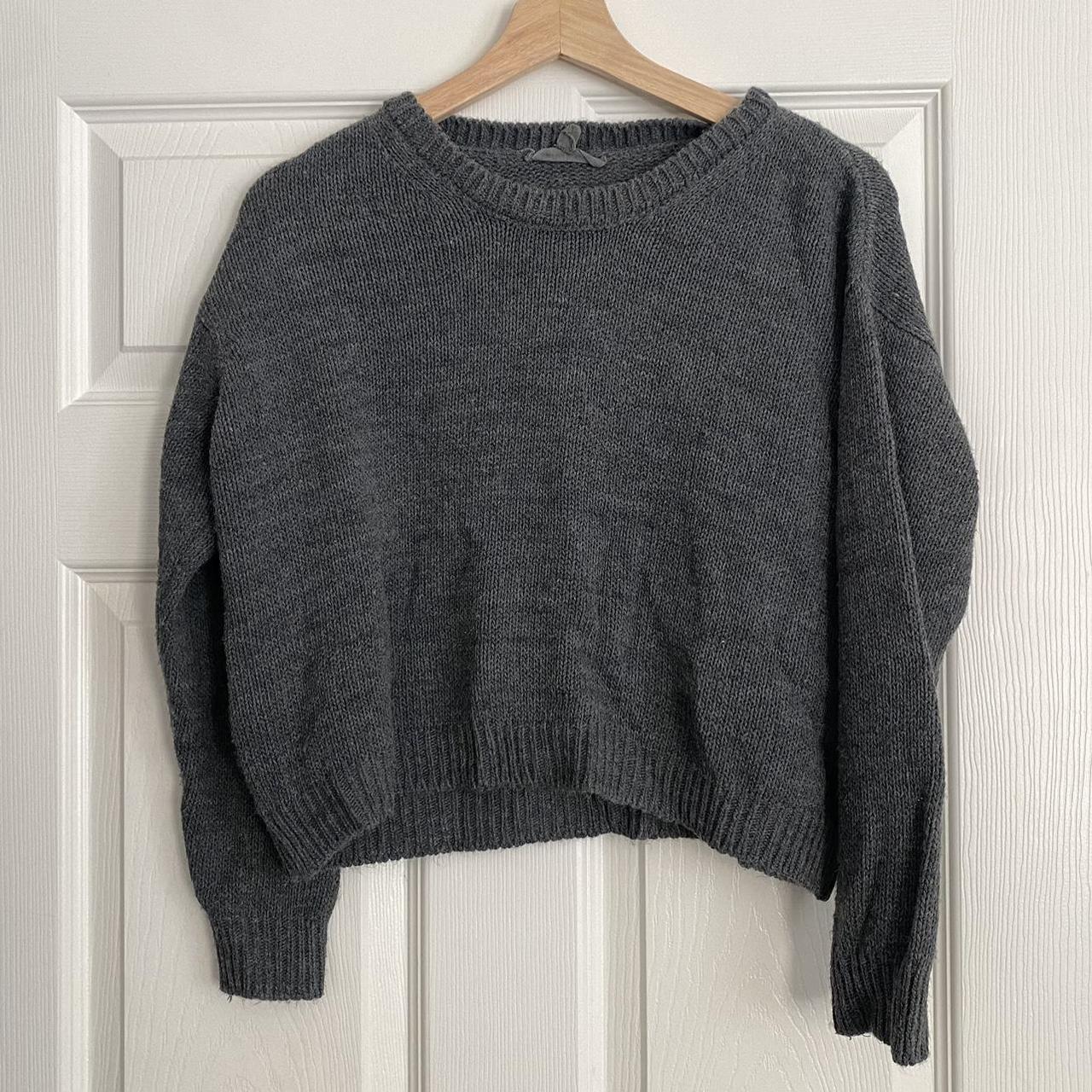Knitted slate grey cropped sweater. Tag says ‘one... - Depop