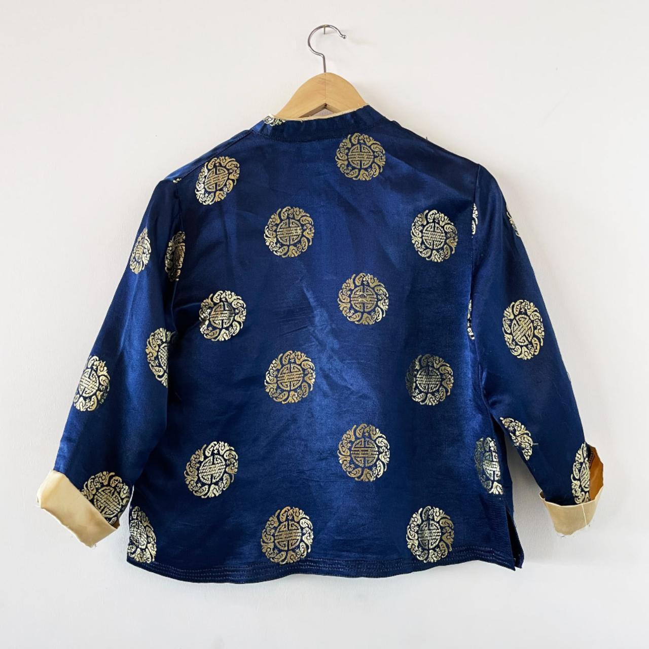 Vintage silk gold and blue shirt Beautiful and... - Depop