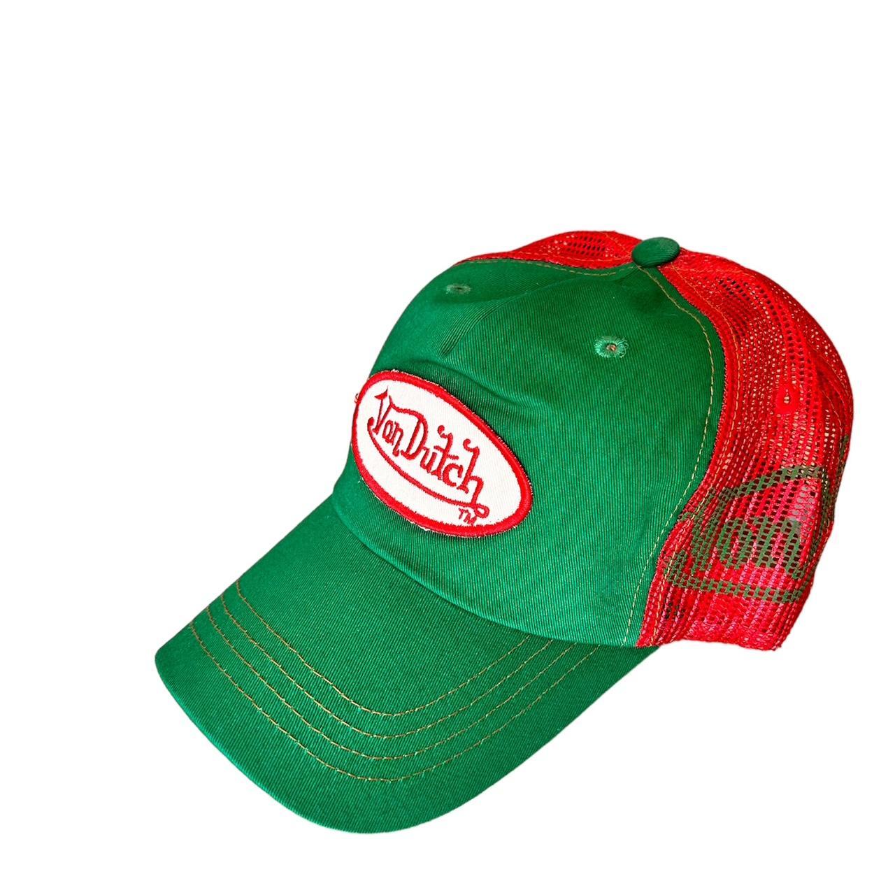 Y2K Von Dutch Red and Green Trucker Hat Super rare... - Depop