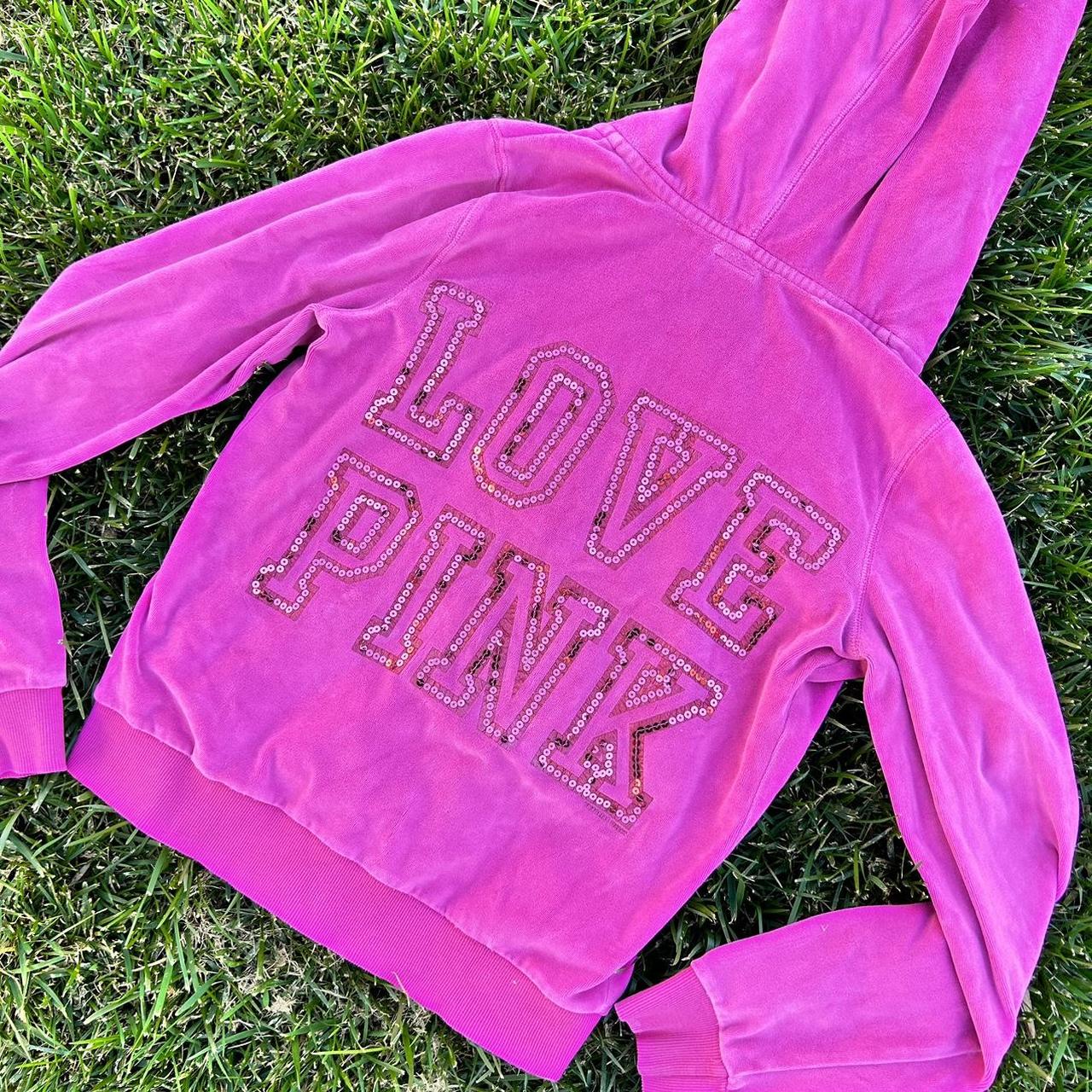 ♡ Y2K VICTORIAS SECRET PINK BLING HOODIE SZ S 💕♡ ♡ - Depop