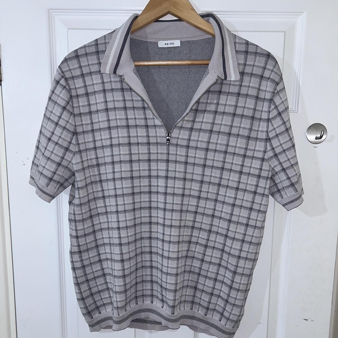 Reiss half zip polo shirt size L checkered design... - Depop