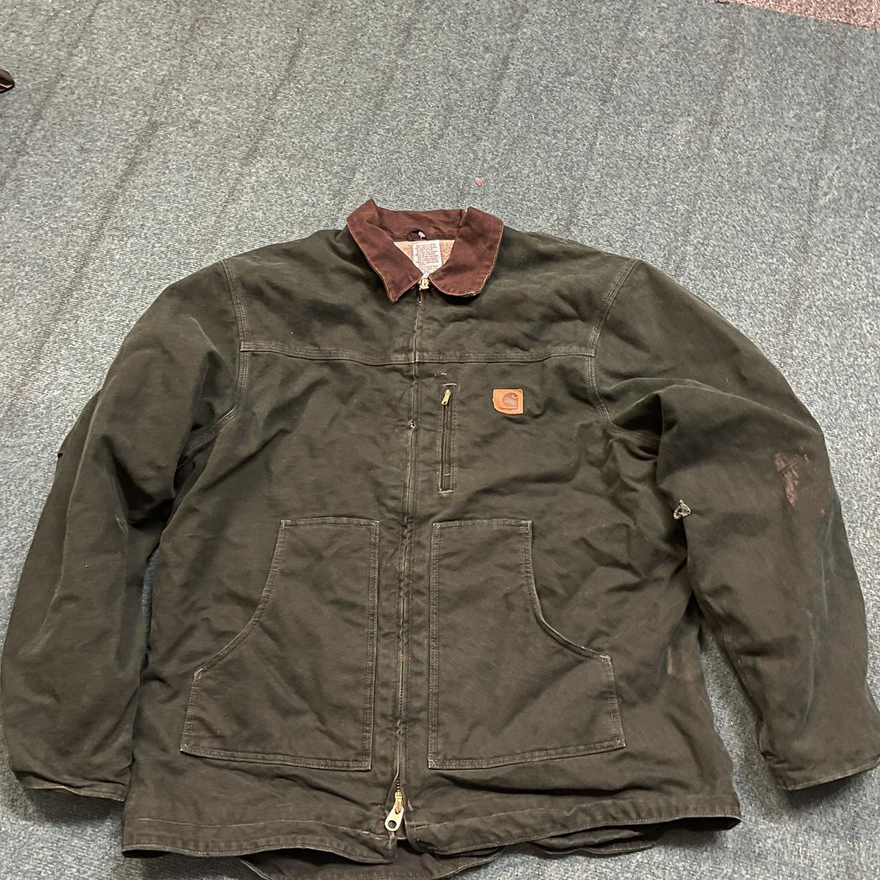 Green carhartt jacket. Vintage so shows signs of... - Depop