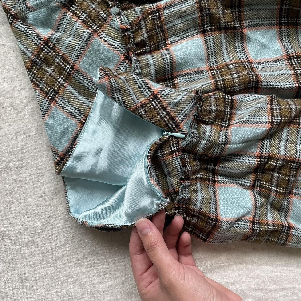 Plaid mini skirt with satin blue liner! Size... Depop