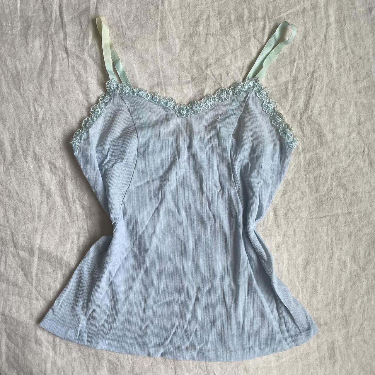 Baby blue tank w flower lace detail! Size small /... Depop