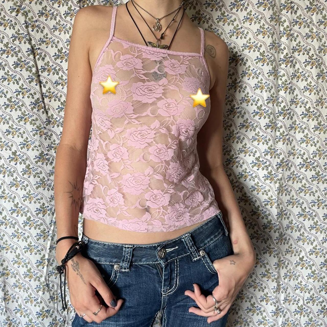 Pink lace tank! Fits size SMALL - MEDIUM - model... - Depop