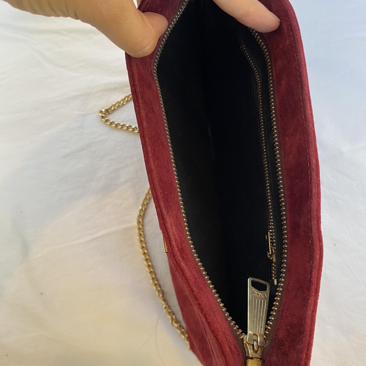 Red Burgundy Velvet shoulder bag with Gold... - Depop