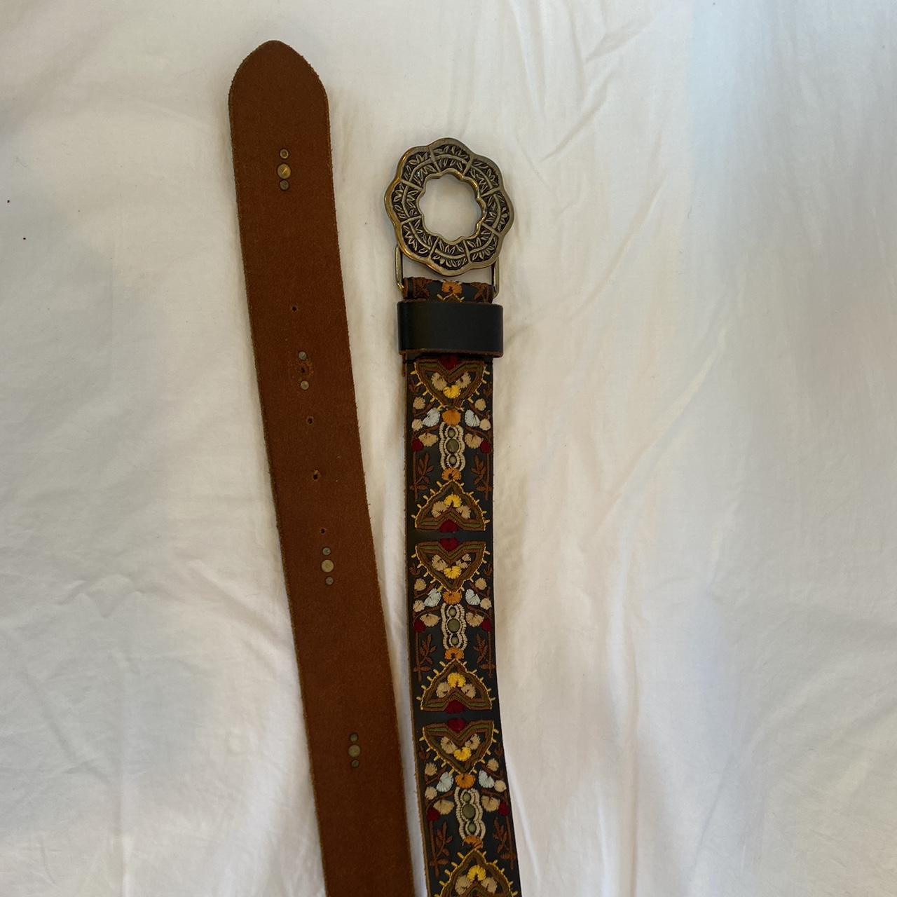 Lucky Brand Womens Leather Embroidered Colorful Belt... Depop