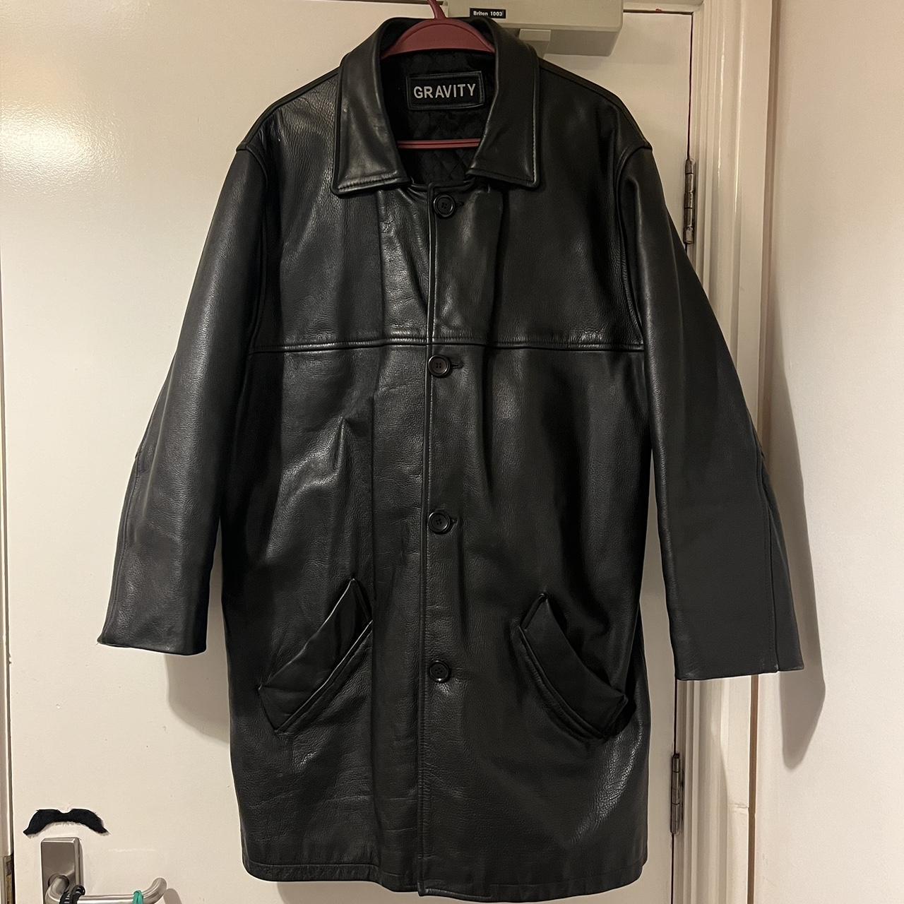 Vintage black leather trench coat, very heavy /... - Depop