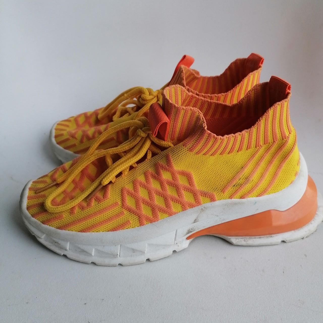 Size 4 yellow and orange platform trainer. Sock... - Depop