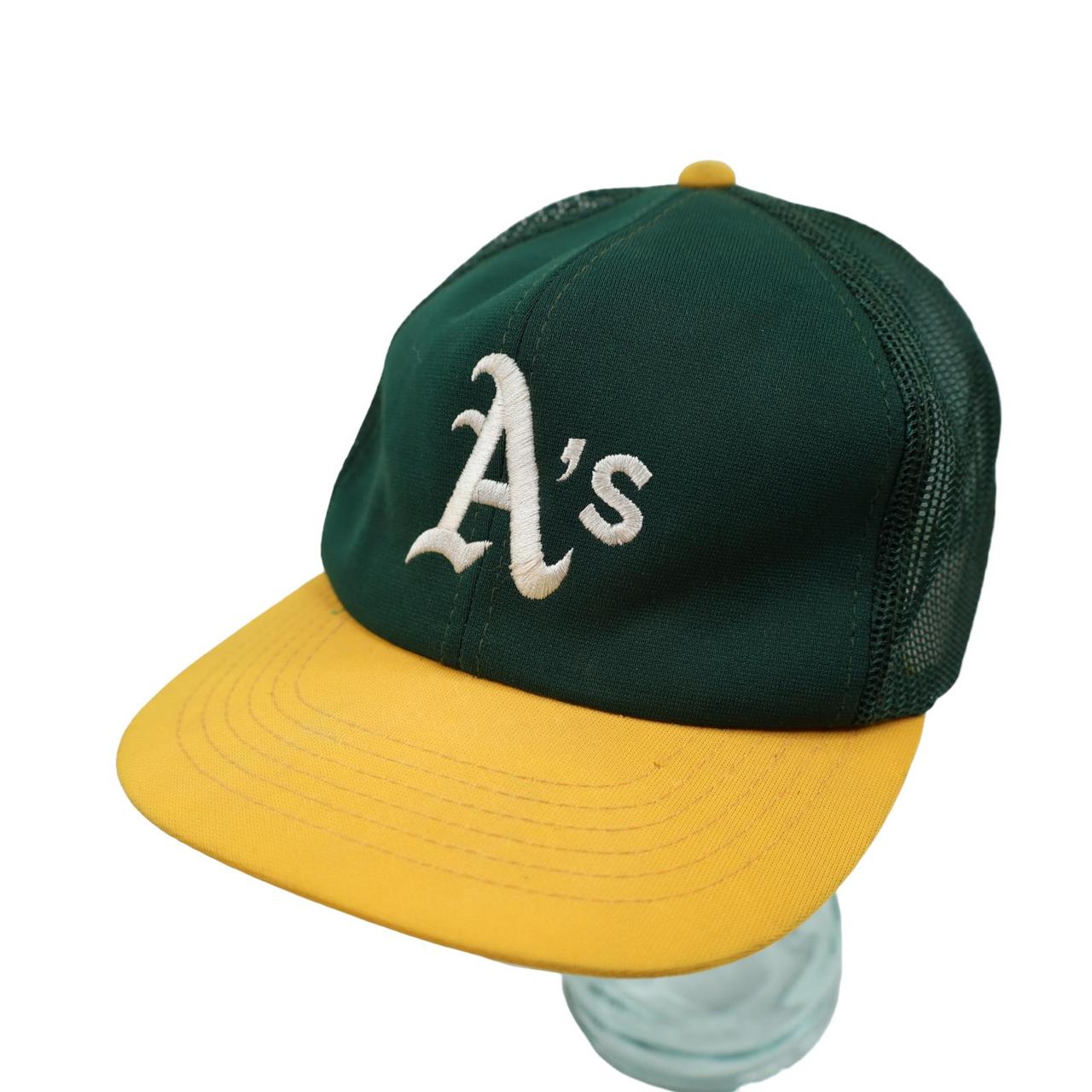 Vintage 90s Oakland A's Green Yellow SnapBack Hat by - Depop