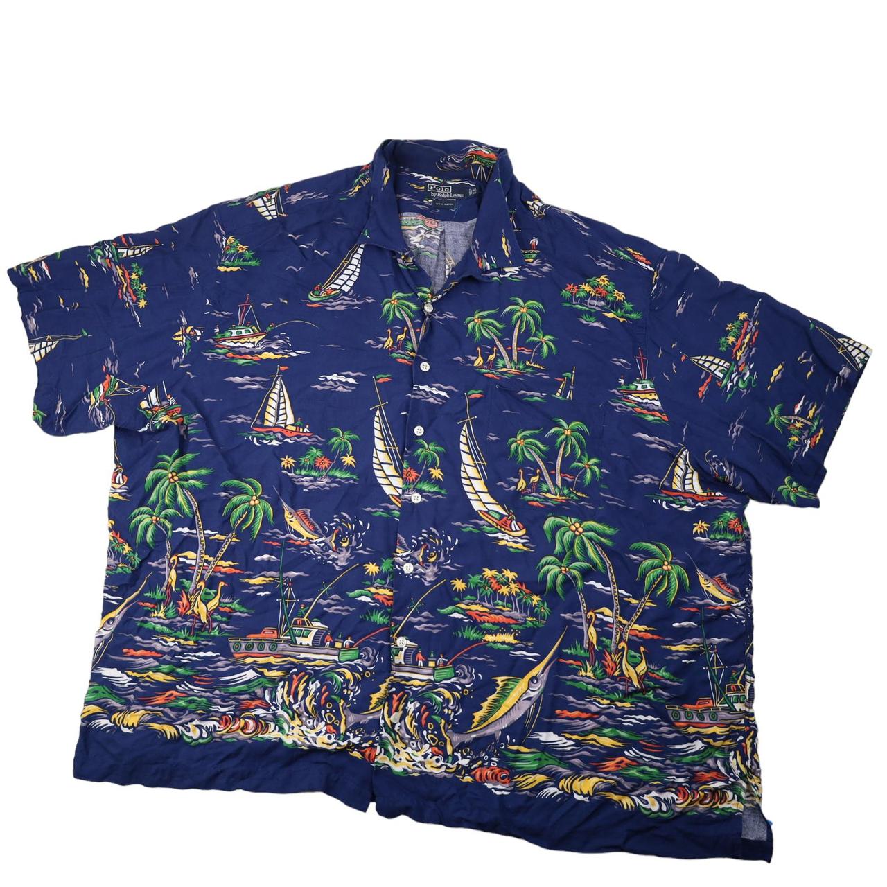 Vintage Polo Ralph Allover Fishing Print Hawaiian... - Depop