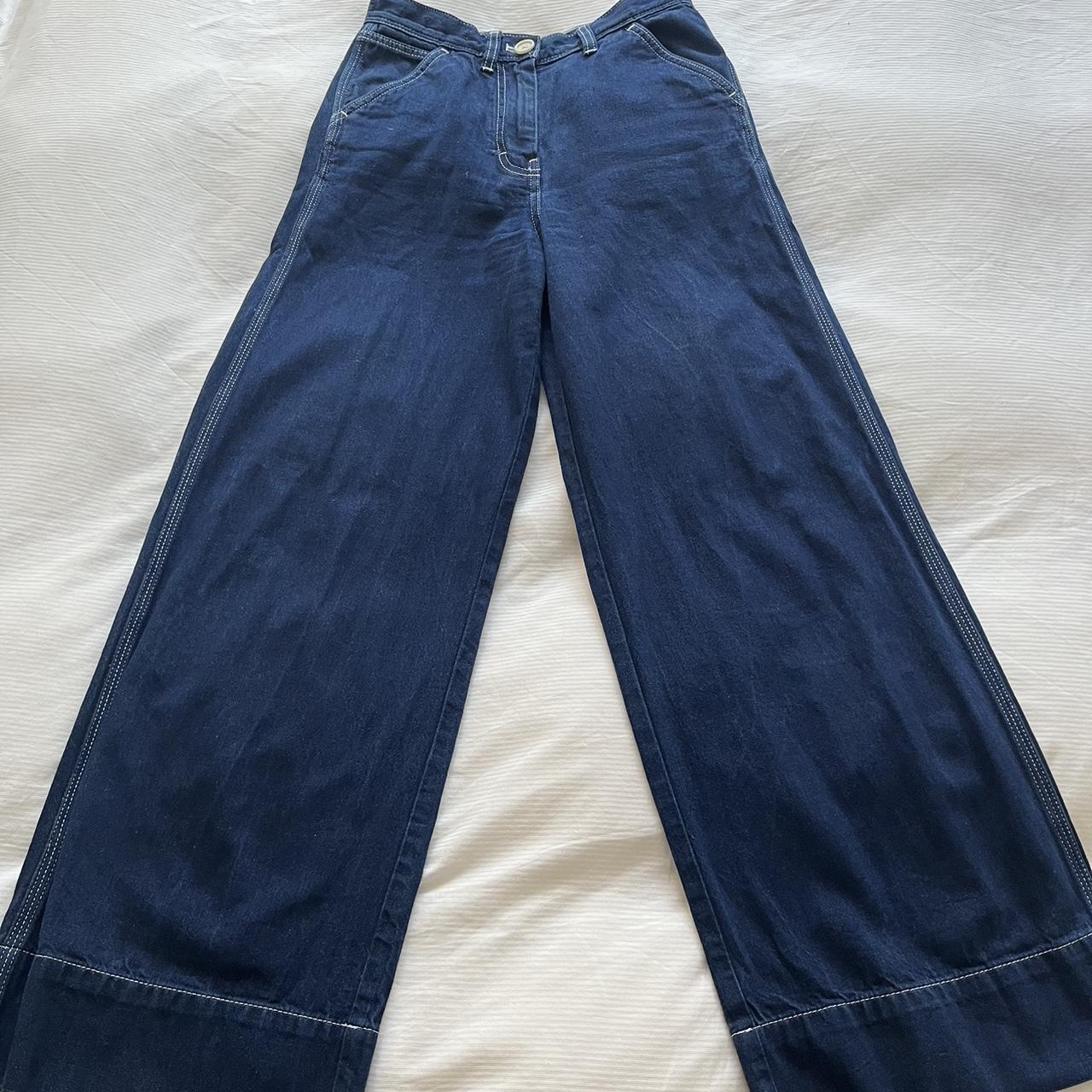 Amazing jeans with indigo blue denim and white... - Depop
