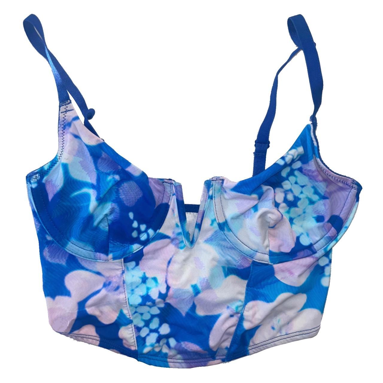 glassons blue floral bustier/corset style crop... Depop