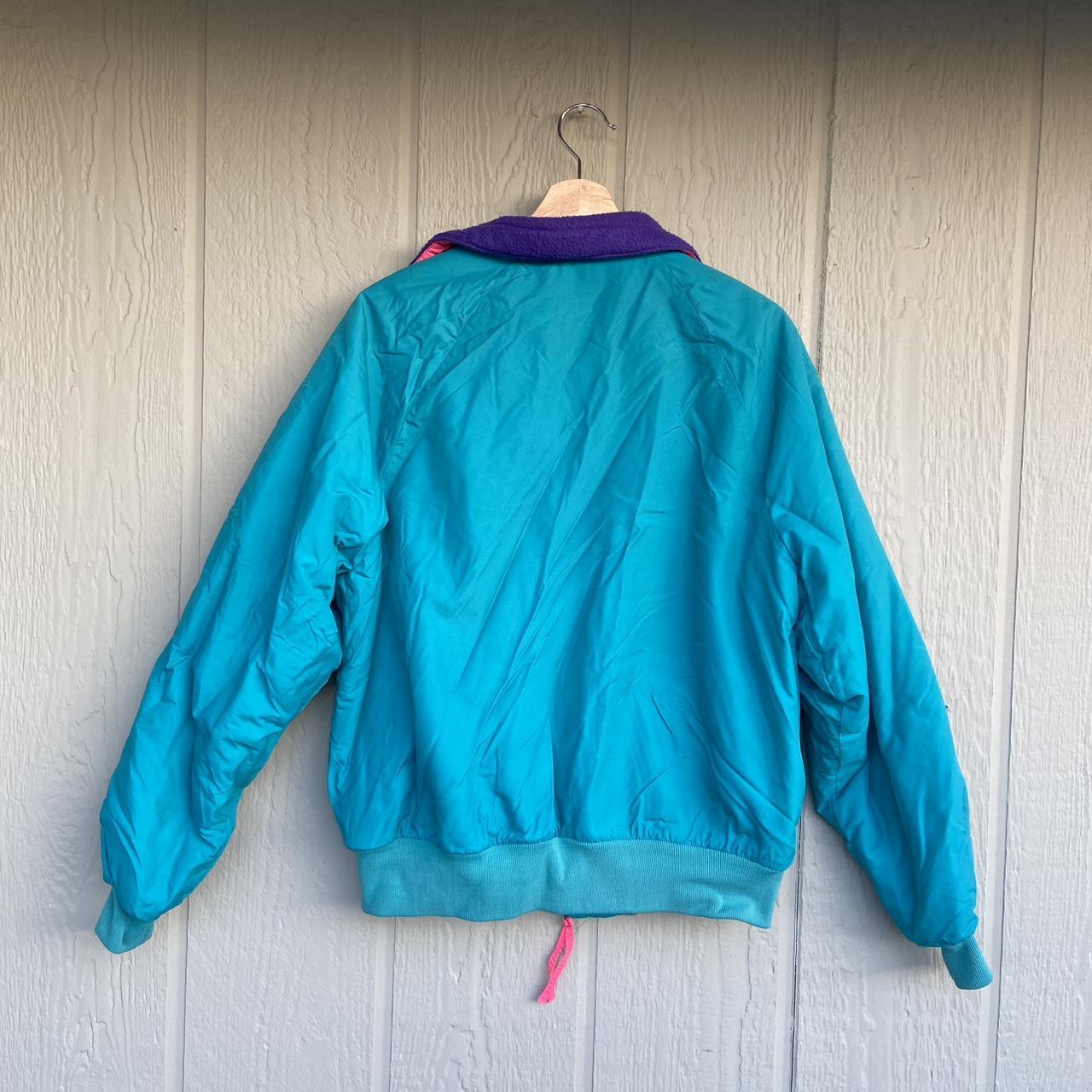 Medium 90s Columbia Teal Fleece Lined Jacket Vintage Radial Sleeve Colorful  Streetwear Bomber Coat 