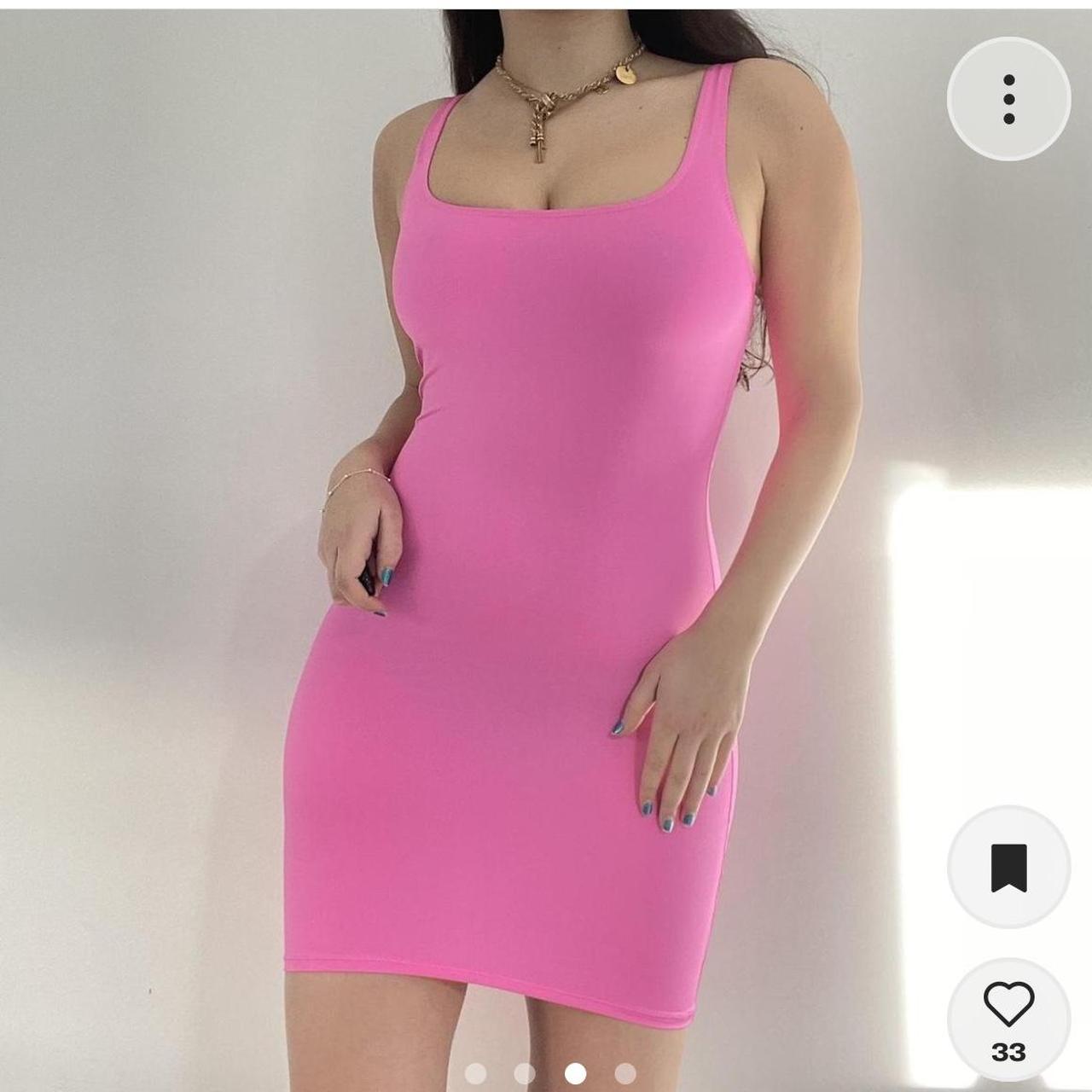 SKIMS mini bubblegum pink stretchy scoop neck dress - Depop