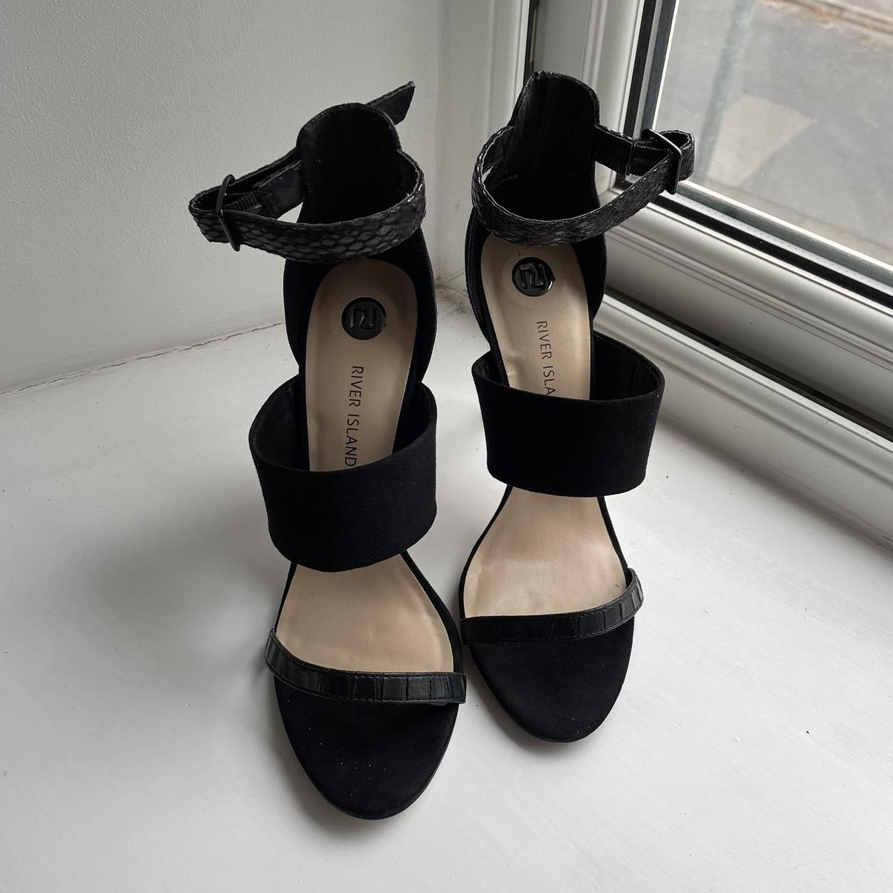 River island black high heel sandal Size 6 Suede... - Depop