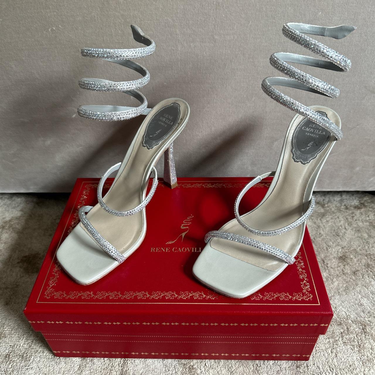 RENÉ CAOVILLA Grey Satin/Argent Flaire Strass Size... - Depop