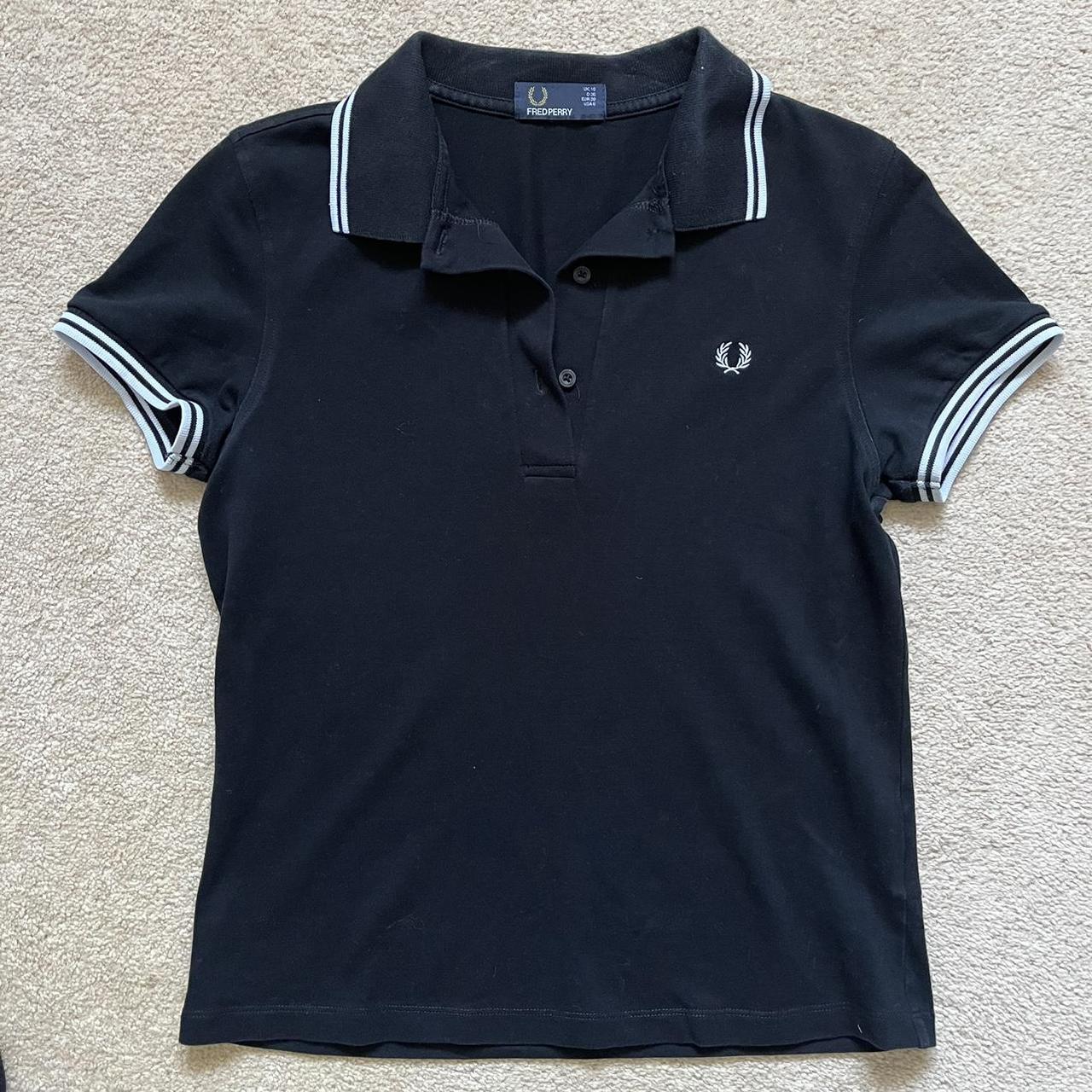 Fred Perry Women’s black twin tip polo shirt Size... - Depop