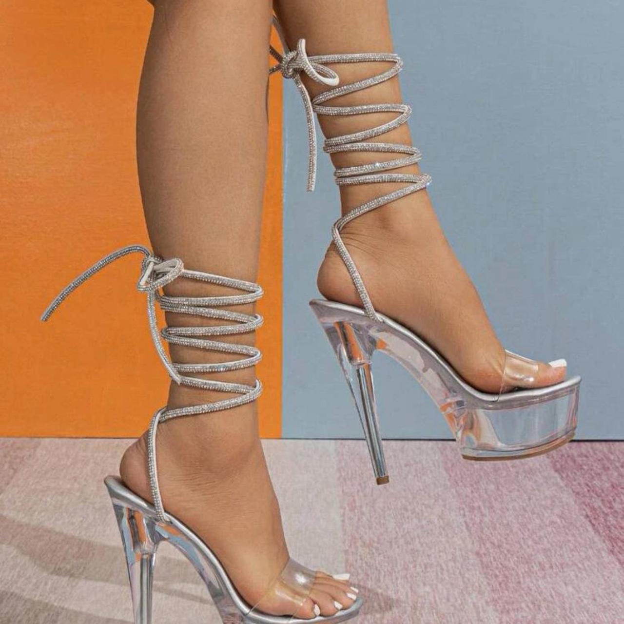 Silver stripper heels online