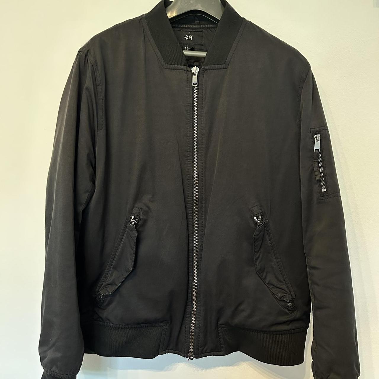 H&M Men's Black Bomber Jacket Excellent Depop