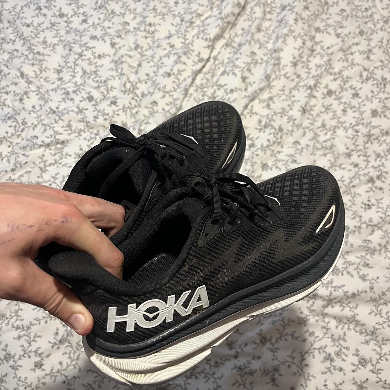 Hoka Clifton 9s Black and white UK 9.5 Neutral sole... - Depop