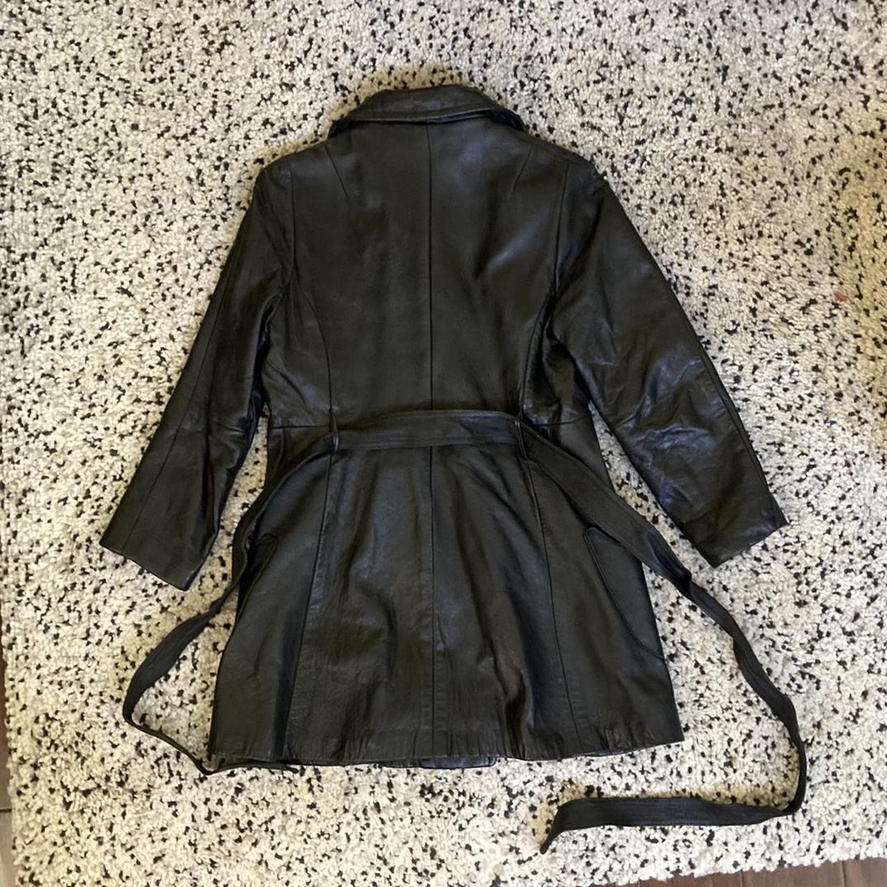 Vintage double breasted leather jacket. Black 100%... - Depop