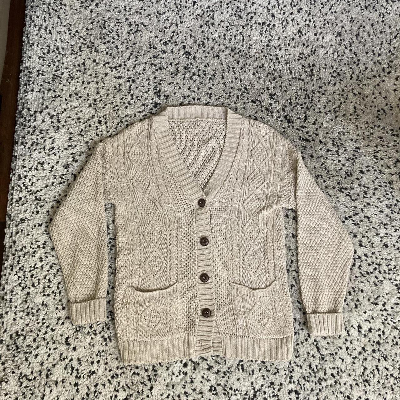 Vintage y2k cream knit cardigan. Light brown / tan /... - Depop