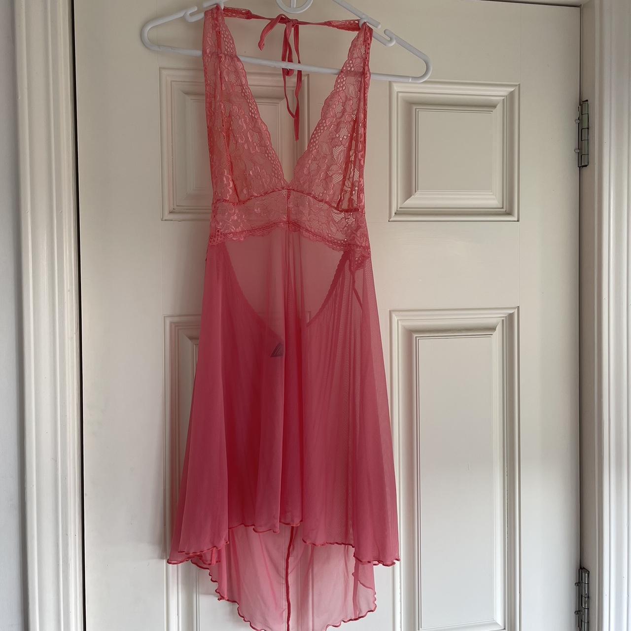 Escanté lingerie slip dress baby pink lace mesh - Depop