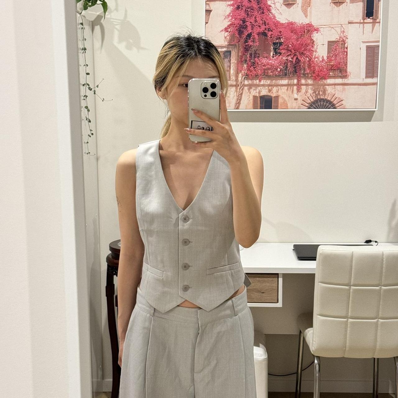 アウターその他 GOLDEN  Woman Waistcoat Grey GWP01922P00169125235 INSPIRE CHIC Women's Plaid Vintage Notched Lapel Collar