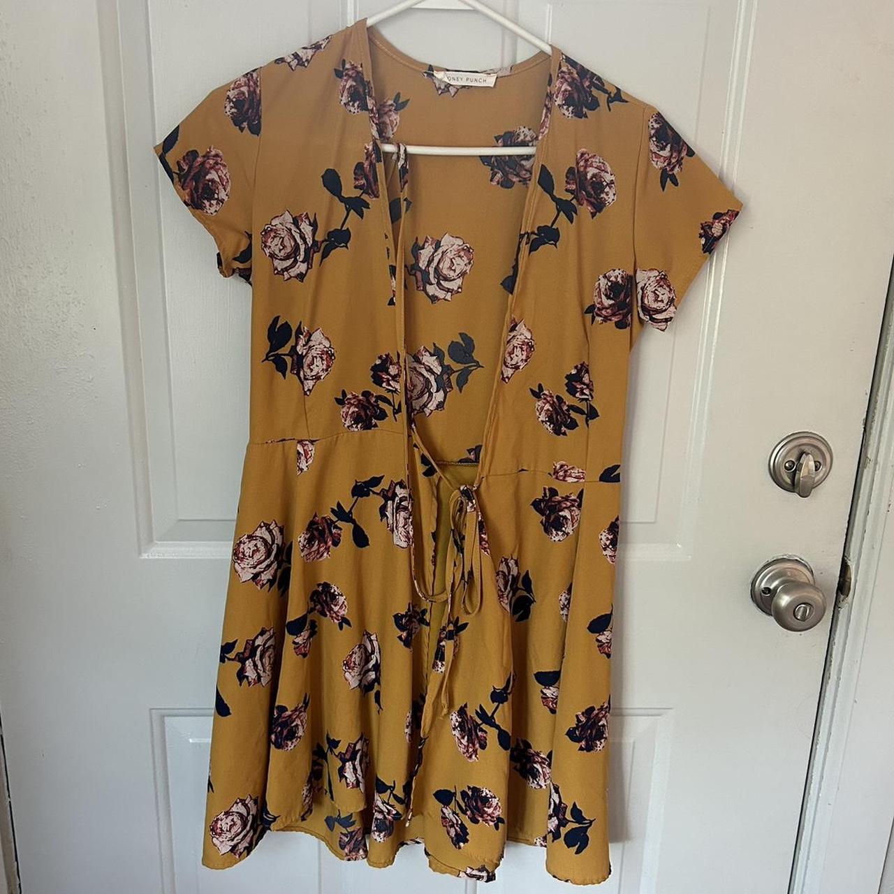 Mustard Yellow Floral Wrap Dress Brand Honey Punch. Depop