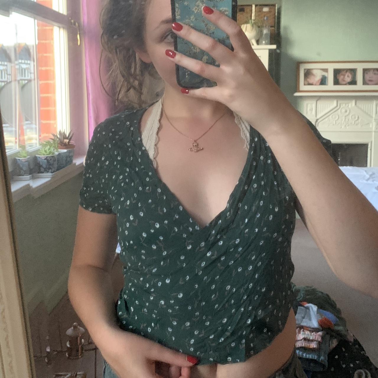 Brandy Melville Green Babydoll Wrap Top Depop
