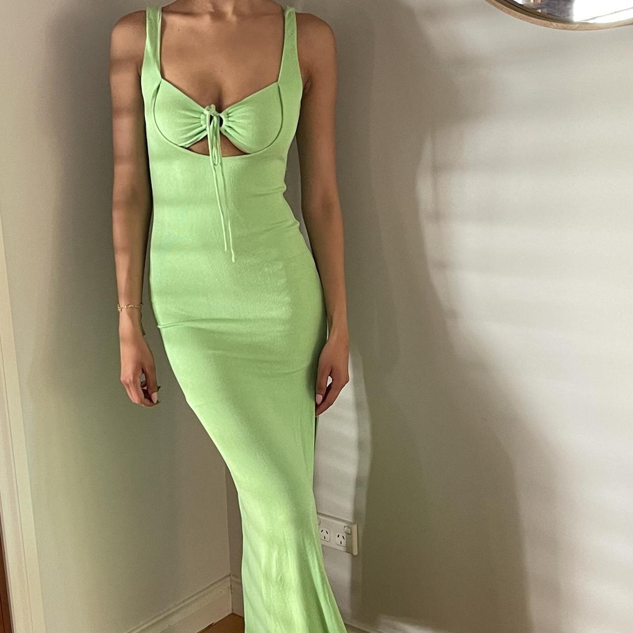 Neon Green Maxi Dress - Nonadjustable Straps - - Depop