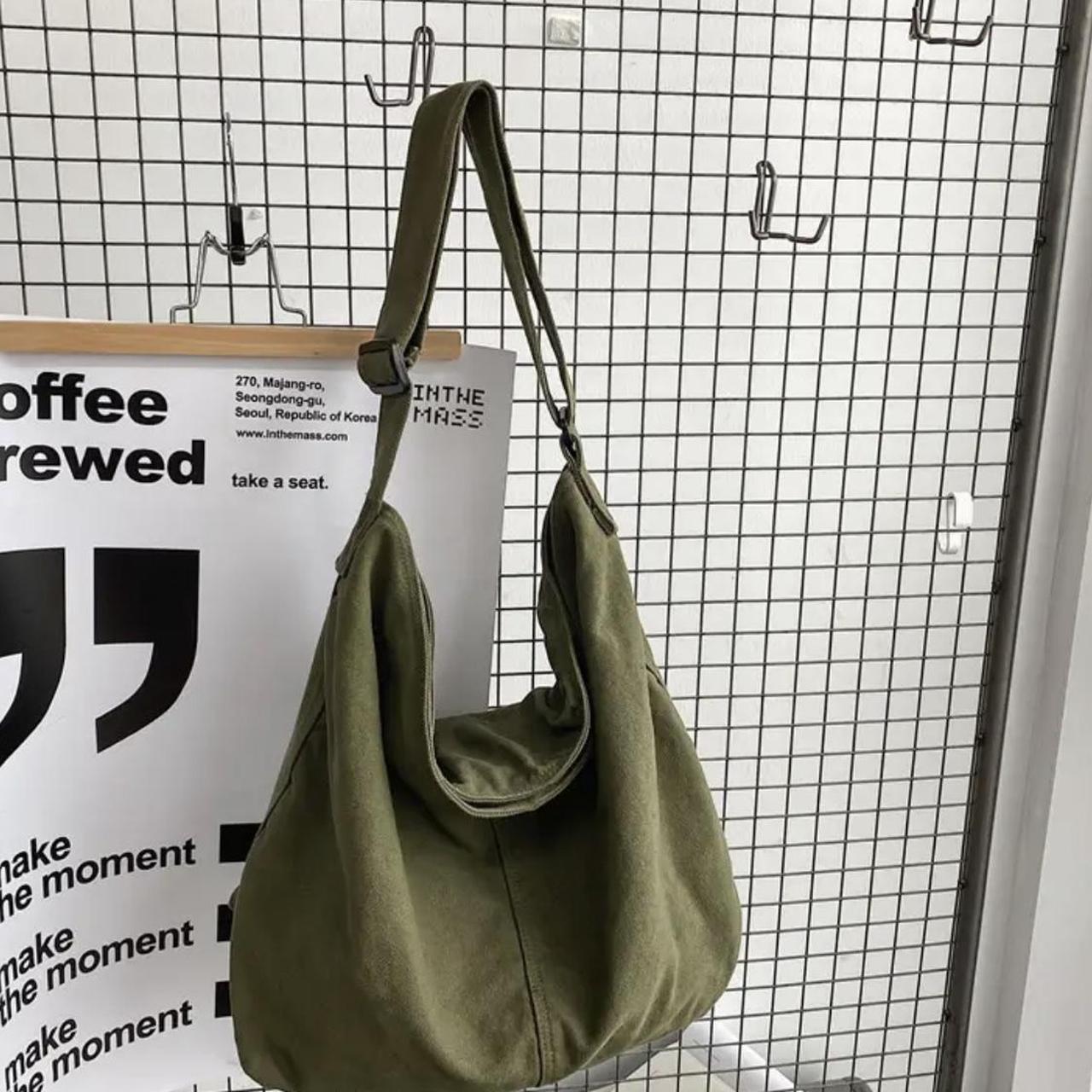 NEW Green/Khaki large canvas tote bag 36cm x 18cm... - Depop