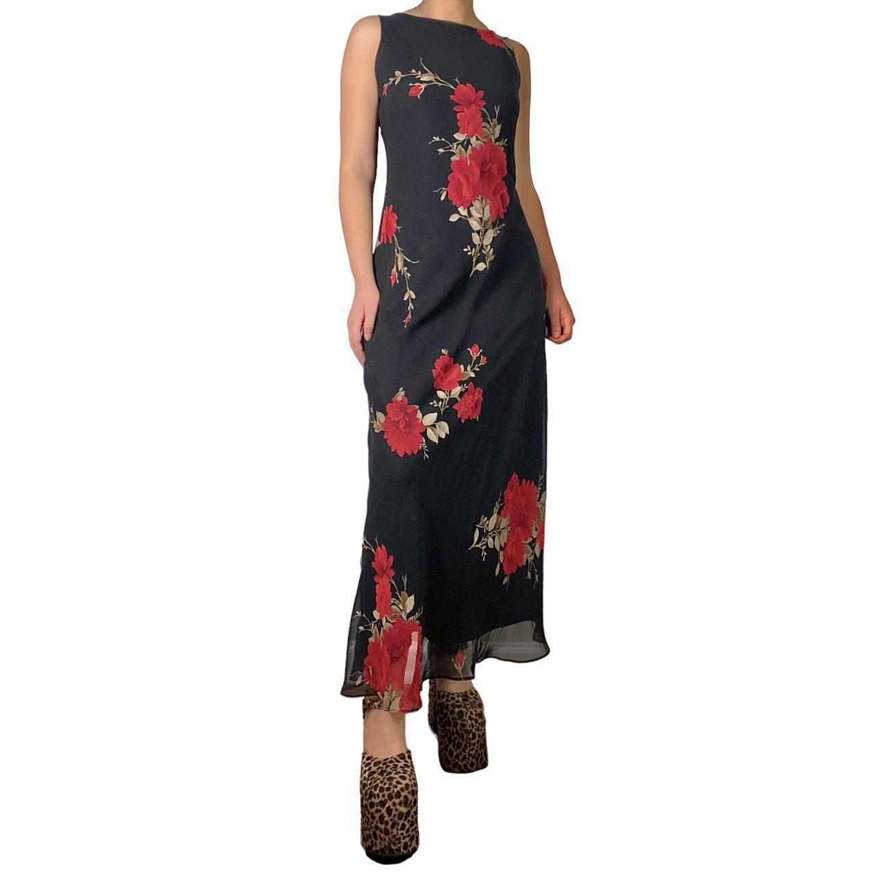 Vintage 90s Romantic Grunge Red Rose Print Maxi... - Depop